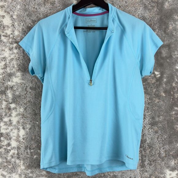 LL Bean Womens Size L Cycling Shirt Blue Short Sleeve 1/4 Zip Top Athletic - Picture 4 of 11